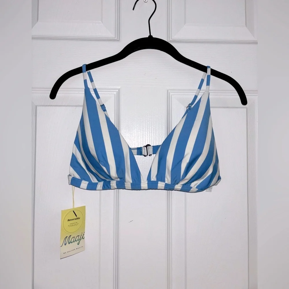 NWT MAAJI Reversible Azure Stripes Ivy Fixed Triangle Bikini Top - Picture 6 of 11